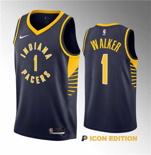 Men%27s Indiana Pacers #1 Jarace Walker Navy 2023 Draft Icon Edition Stitched Basketball Jersey Dzhi->indiana pacers->NBA Jersey